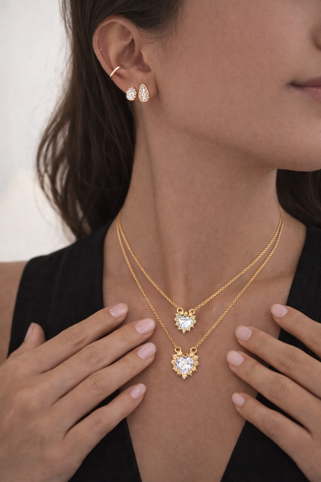 Romantic layered CZ heart necklace close-up