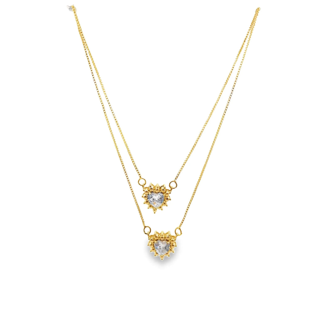 Layered heart pendant necklace with clear cubic zirconia