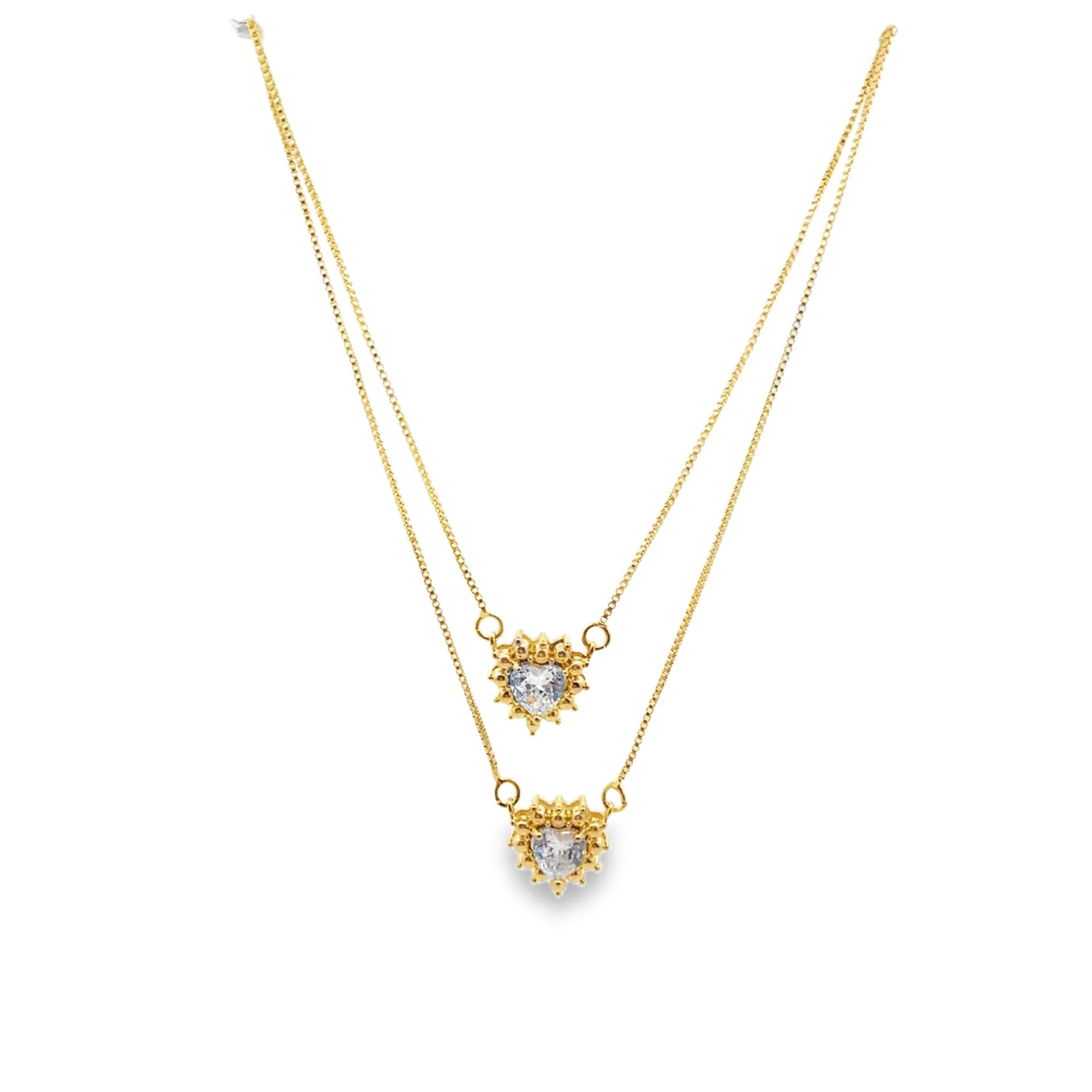 Layered heart pendant necklace with clear cubic zirconia