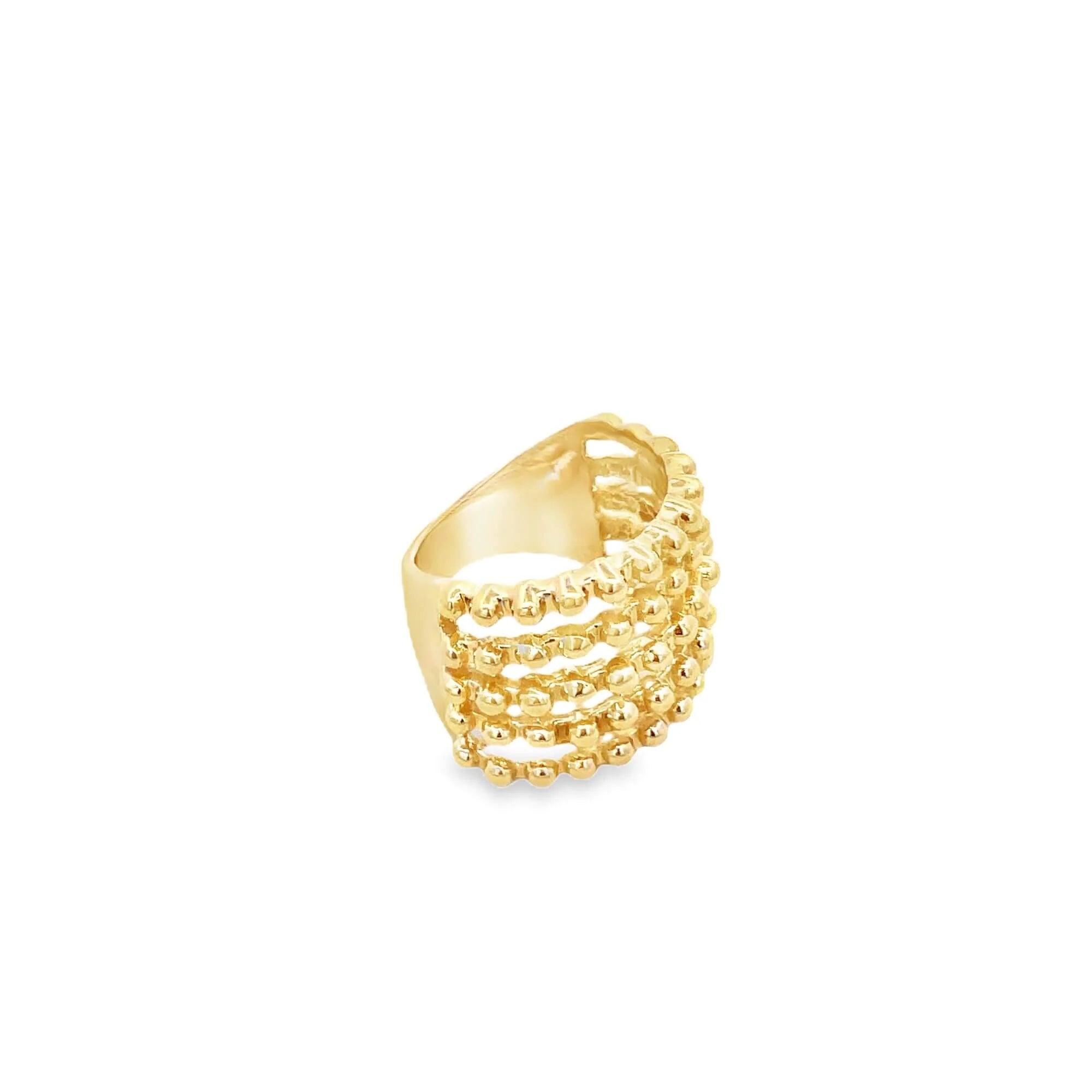 Layered beaded gold ring worn on hand, minimalist 18K gold filled statement jewelry