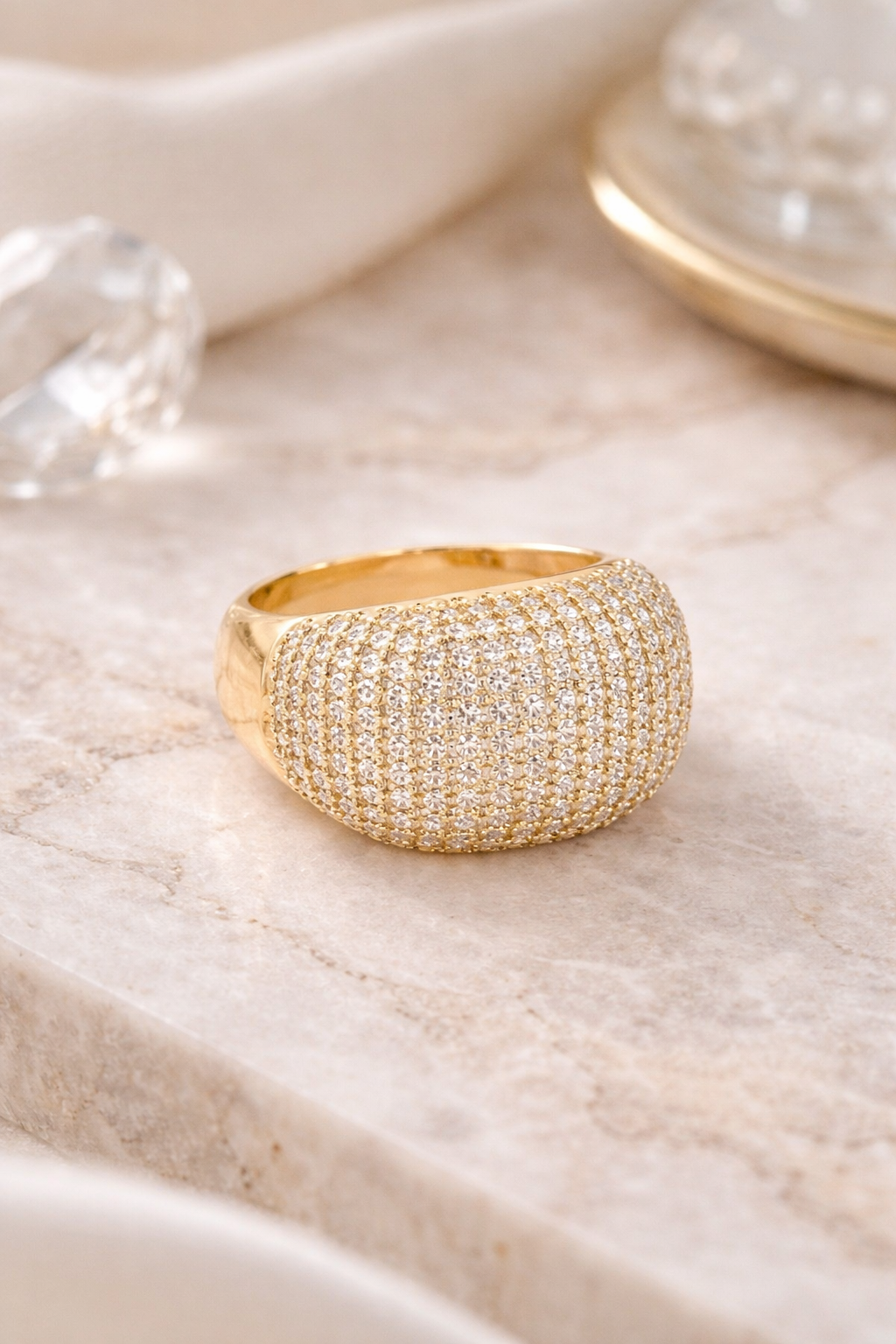 CZ pavé dome rings in gold filled finish, colorful statement rings for everyday wear