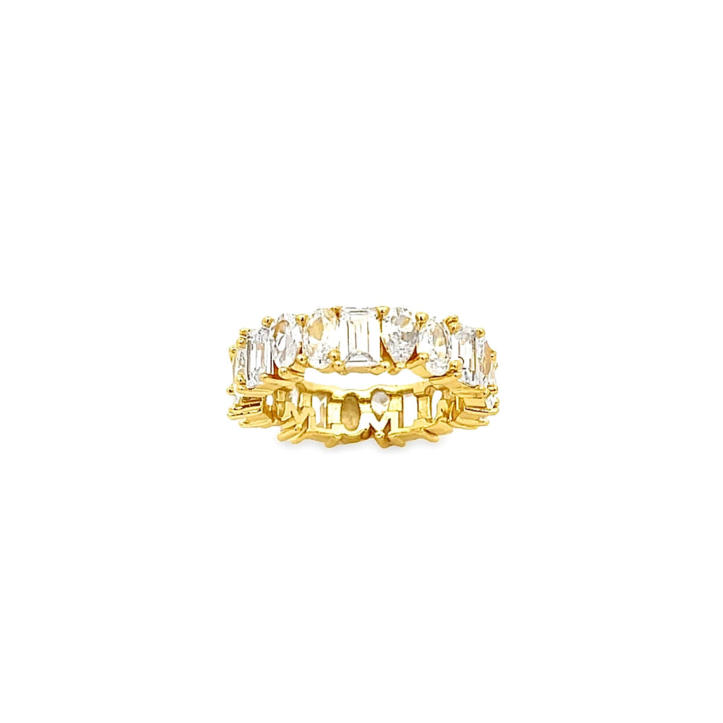 Infinity Gold Ring with Mixed Stones – Oval, Princess & Pearl 18K PVD