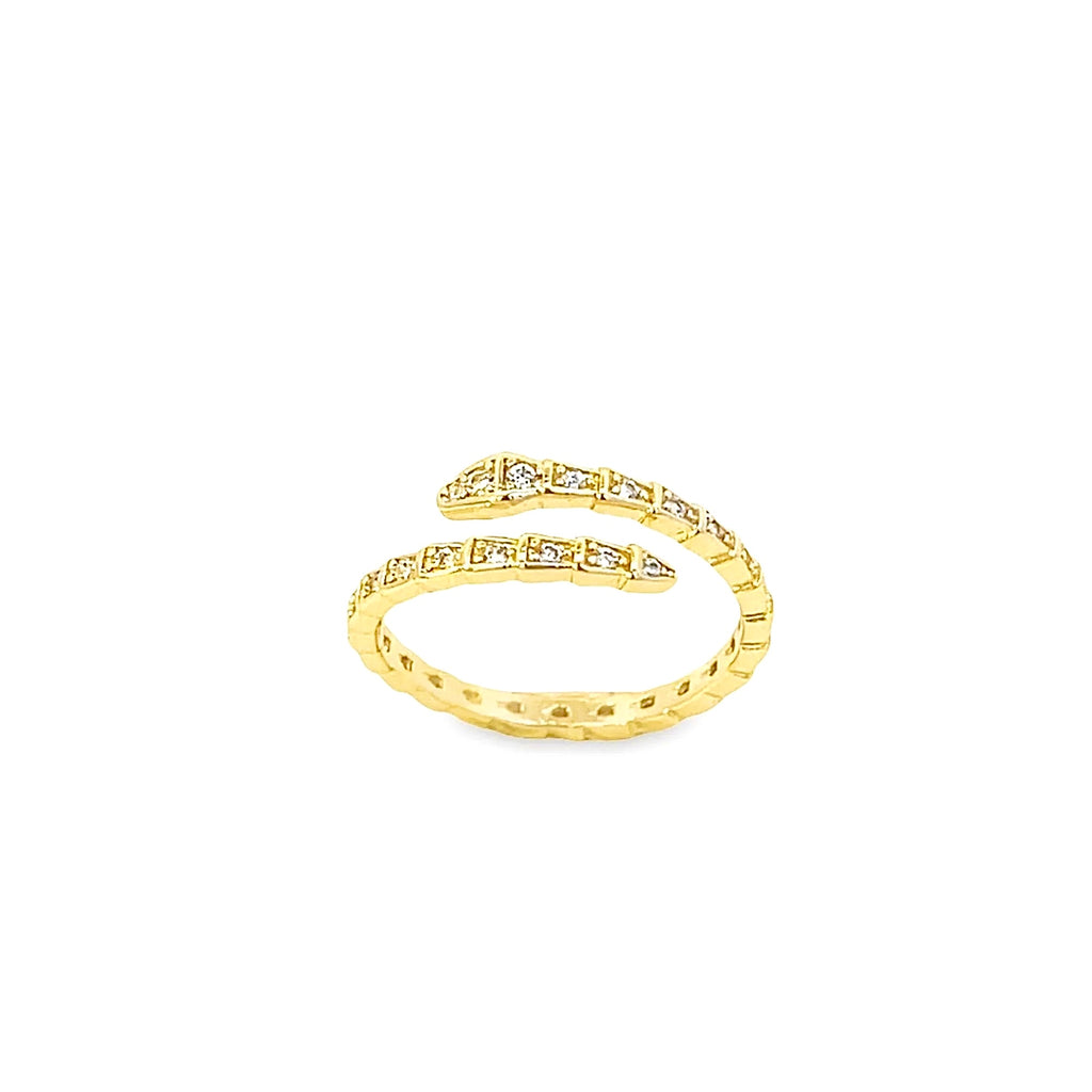 Close-up snake gold ring with smooth minimalist finish, 18K PVD jewelry